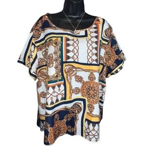 SHEIN CURVE blouse golden designs green and navy blue details size 4XL